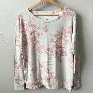 Chaser Pink & Gray Floral Crew Neck Long Sleeve Shirt